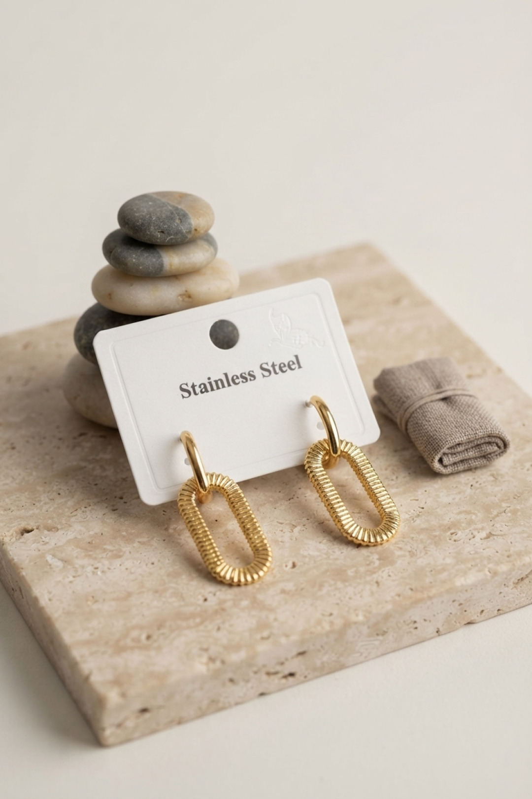 316L Gold Renk Tırtıklı Ataç Form Tasarım Küpe