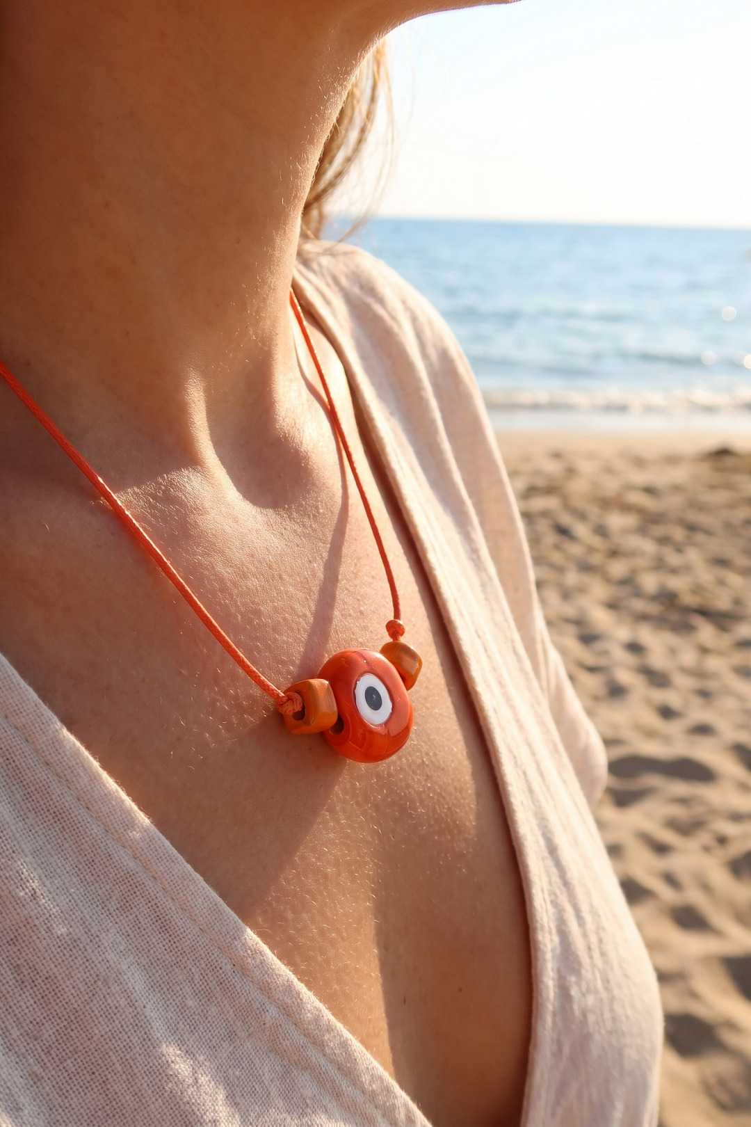 Handmade Bohem Turuncu Nazar Kolye — görsel 2