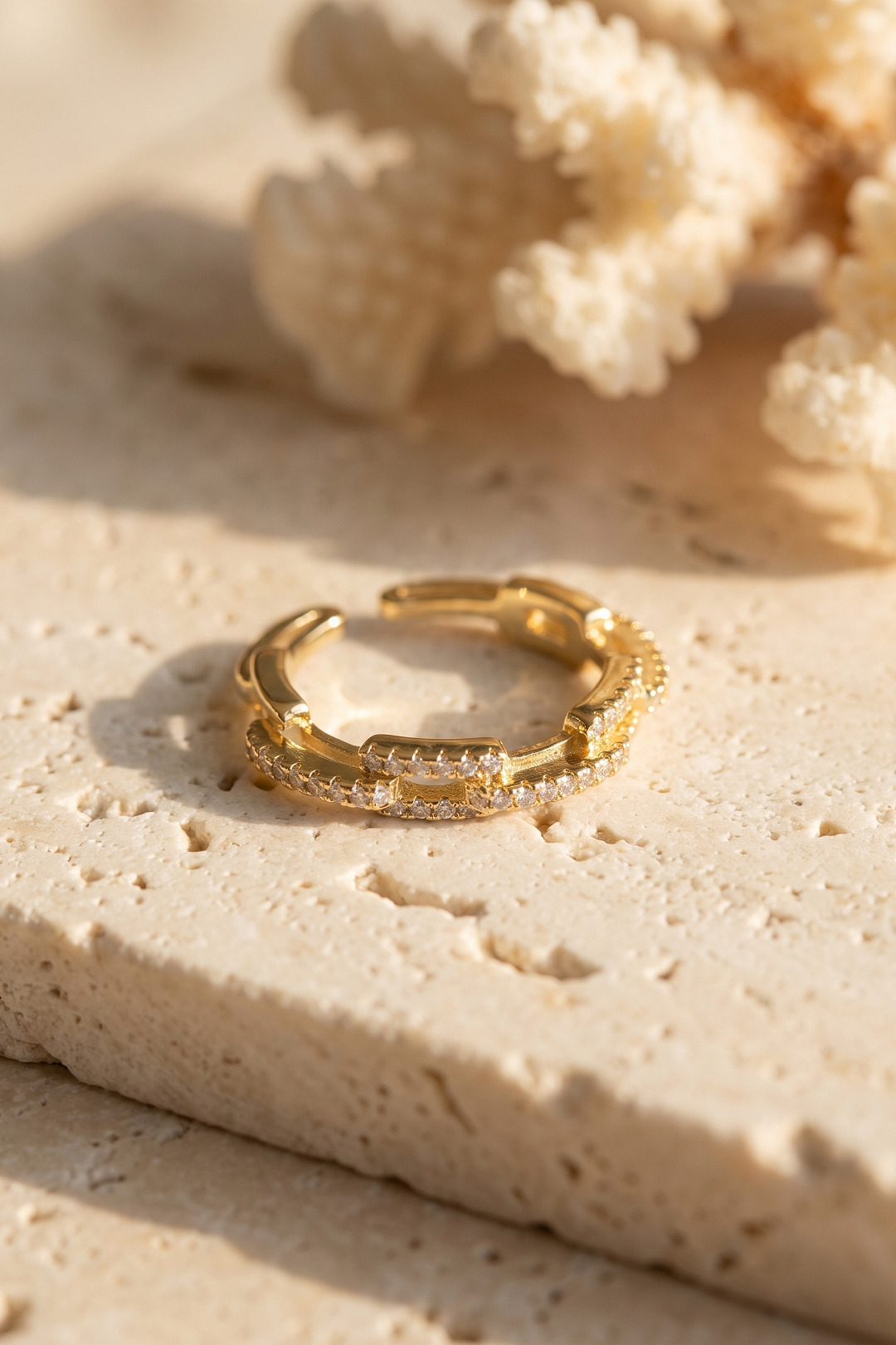 Gold Renk Zirkon Taşlı Zincir Model Kadın Yüzük