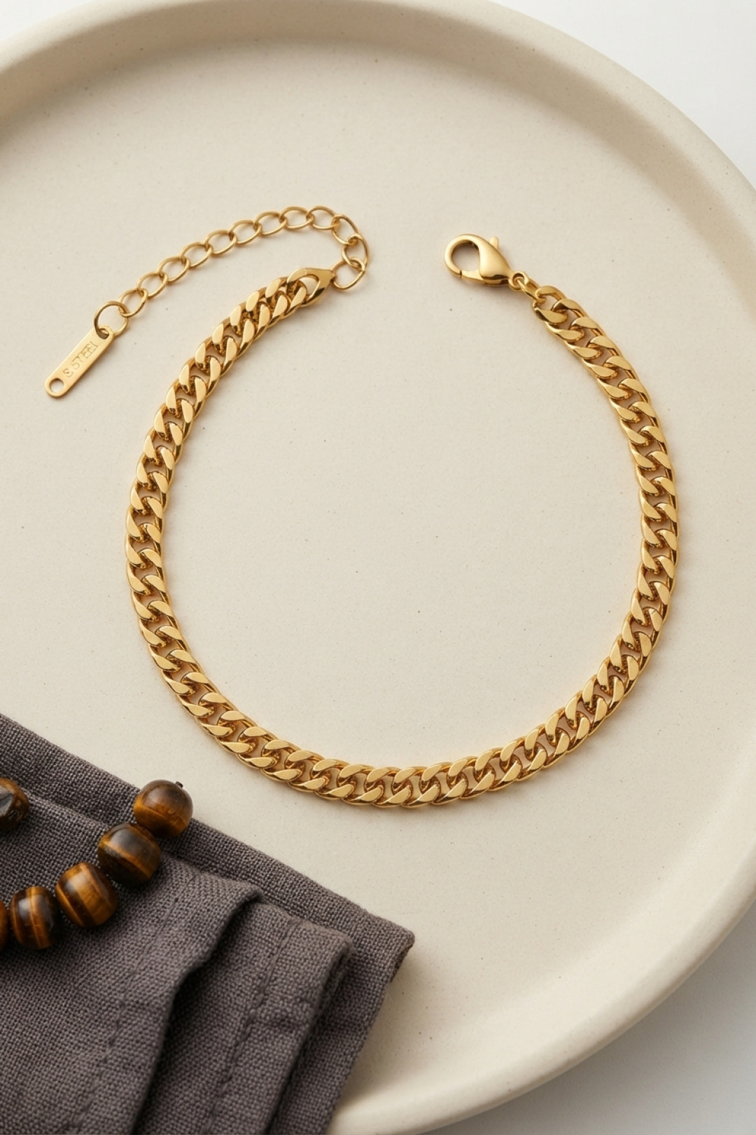 316L Çelik Gold Renk İnce Cuban Zincir Model Erkek Bileklik