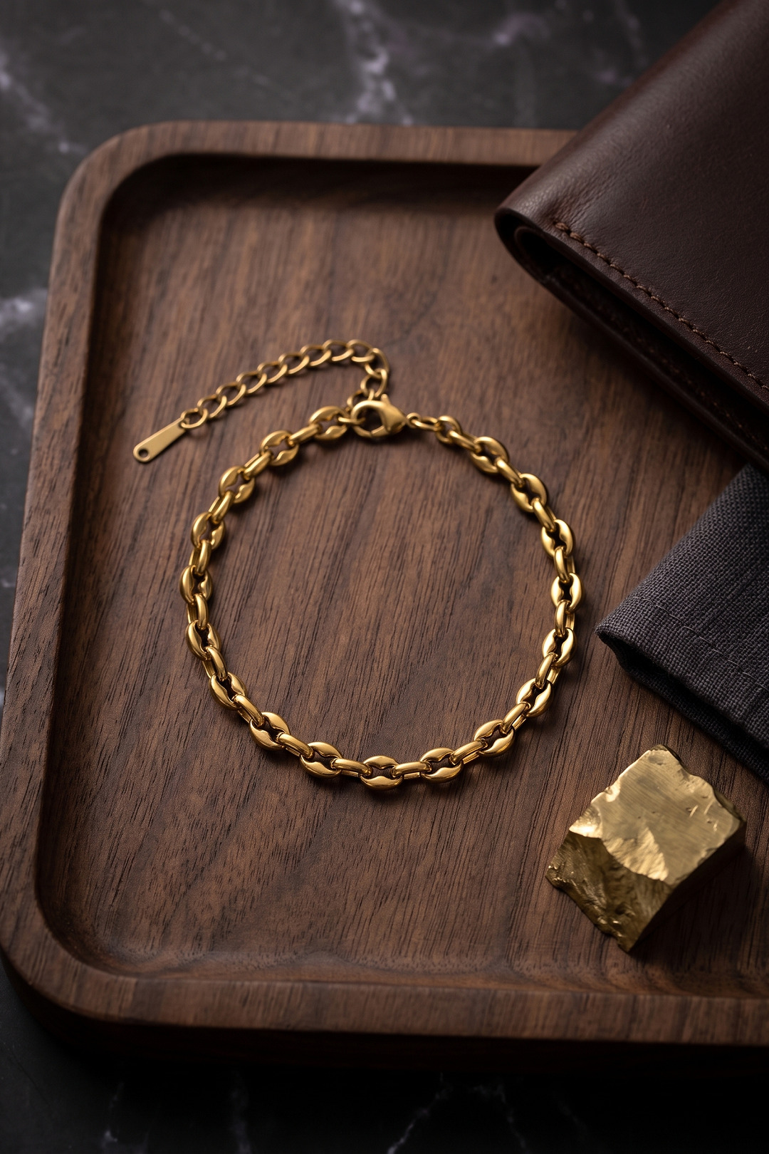316L Çelik Gold Renk Rolo Zincir Model Erkek Bileklik