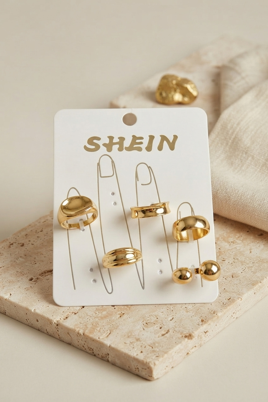 Gold Renk Pirinç Bohem Yüzük Kombini BYK4268