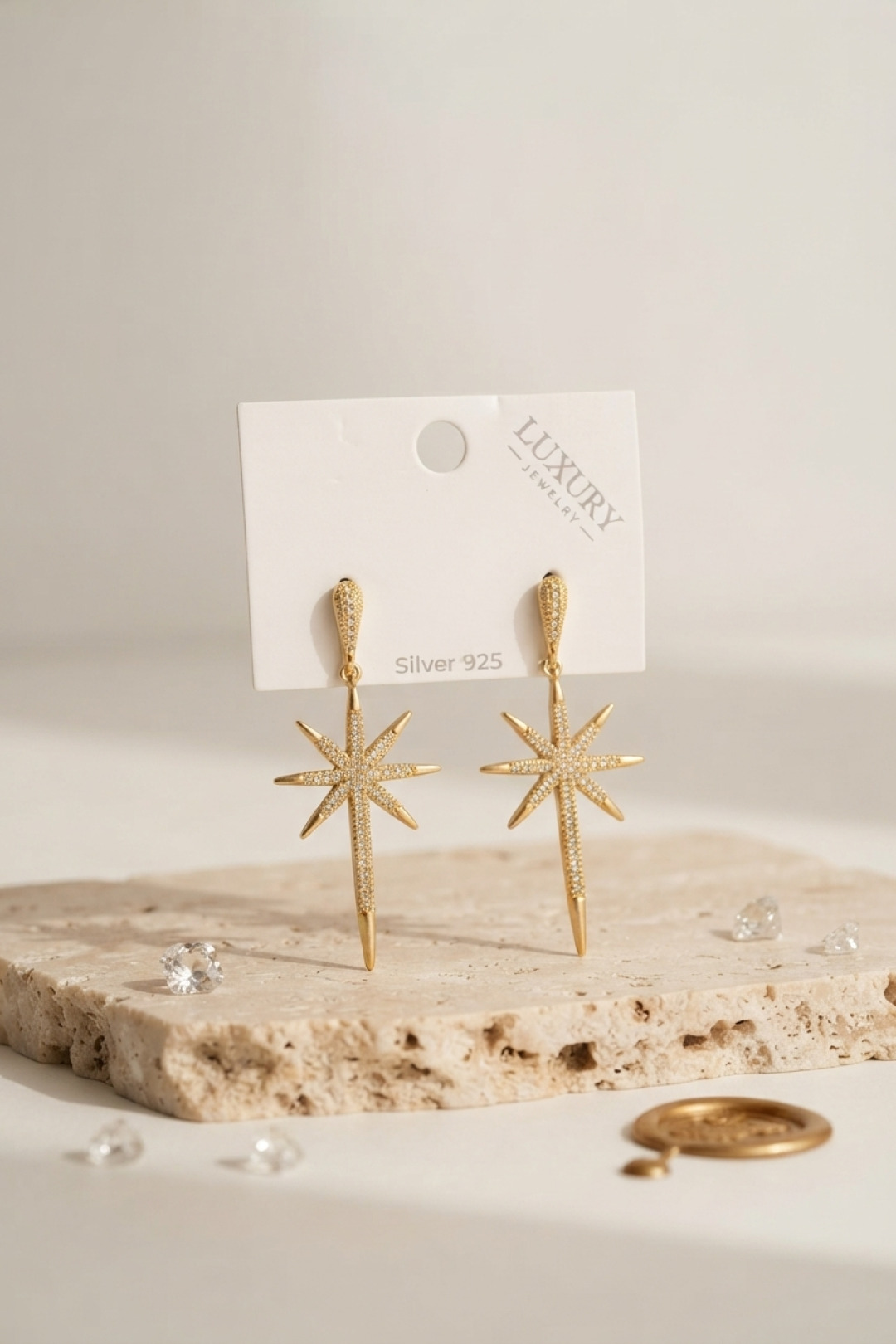 Gold Renk Kutup Yıldızı Model Zirkon Taşlı Kadın Küpe