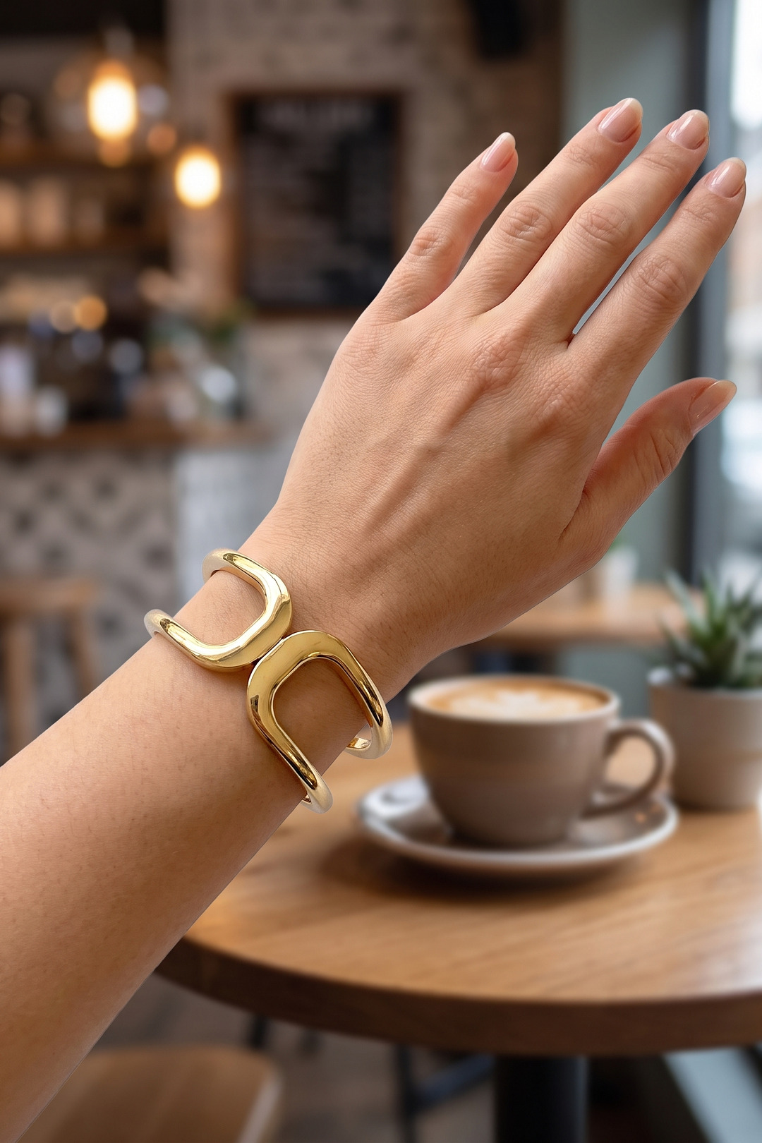 Gold Renk Pirinç Manşet Model Vintage Kelepçe Bilezik — görsel 2
