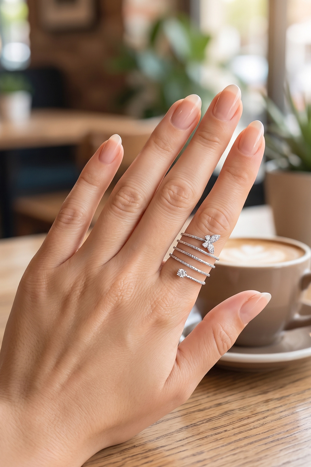 Pirinç Gümüş Renk Spiral Kelebek Model Kadın Yüzük