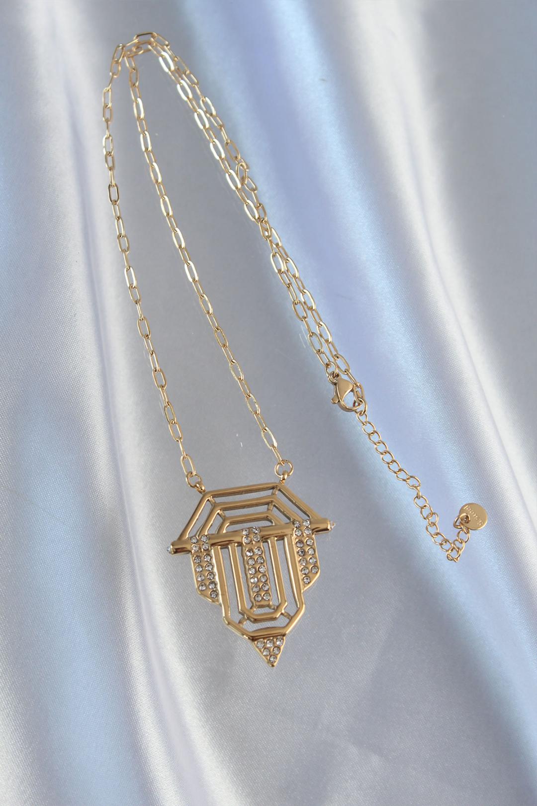 316L Çelik Zincir Gold Renk Zirkon Taşlı Serenay Kolyesi