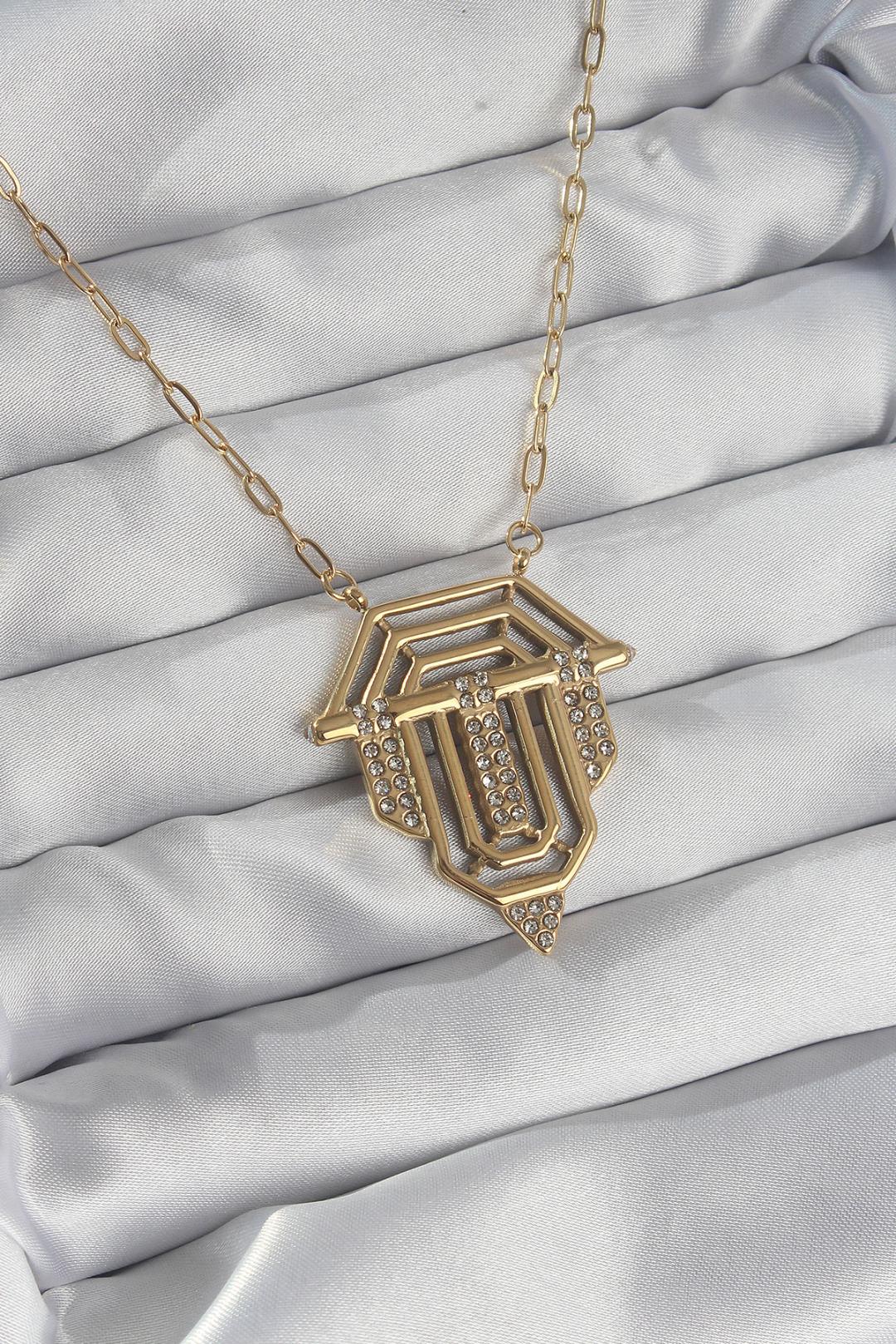 316L Çelik Zincir Gold Renk Zirkon Taşlı Serenay Kolyesi