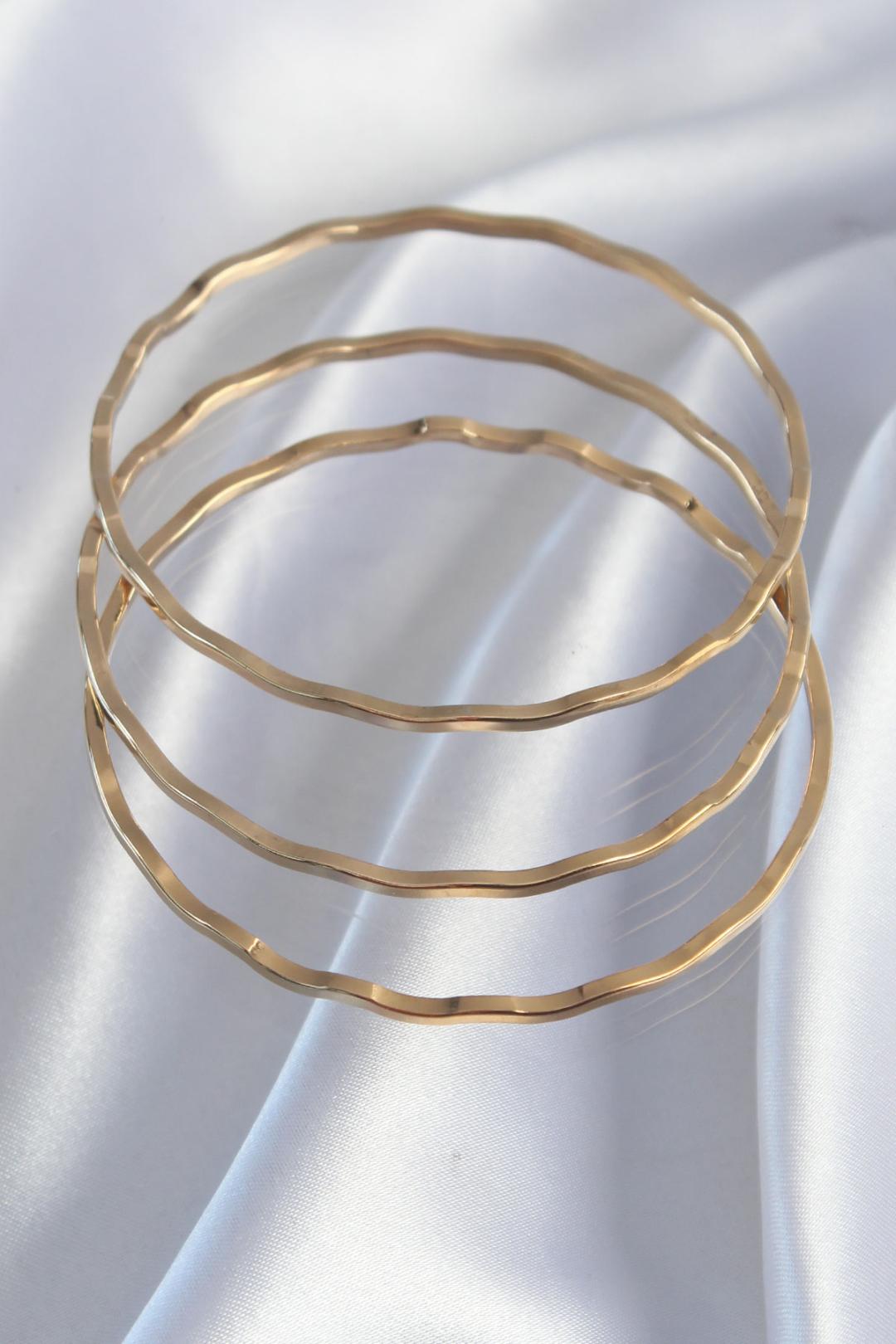 316L Çelik Gold Renk Dalgalı Model Ajda Bilezik Seti